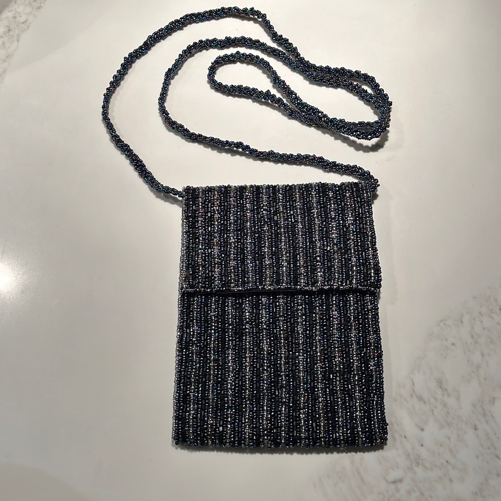 NWOT blues and grays beaded purse